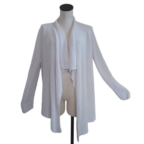 Eileen Fisher Cardigan Sweater White Linen Open Front Waterfall Style Womens L - Picture 11 of 11